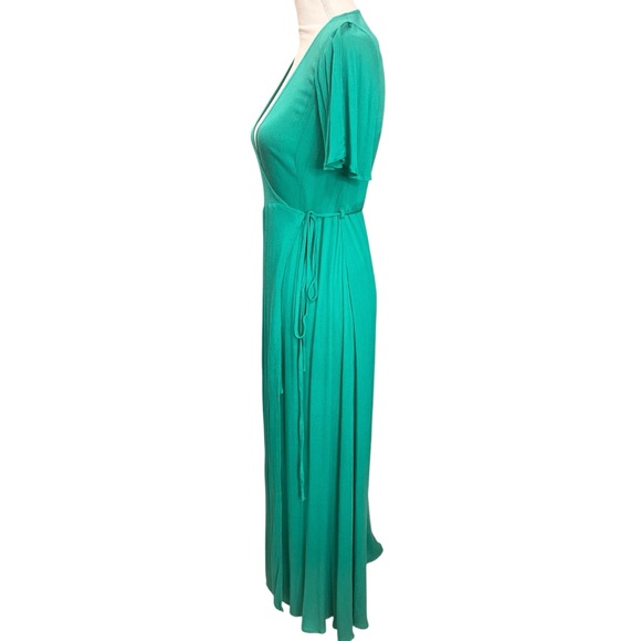 Lulus Green Maxi Wrap Dress Size Small Flutter Sleeve V Neck Tie Waist Boho - Picture 6 of 12